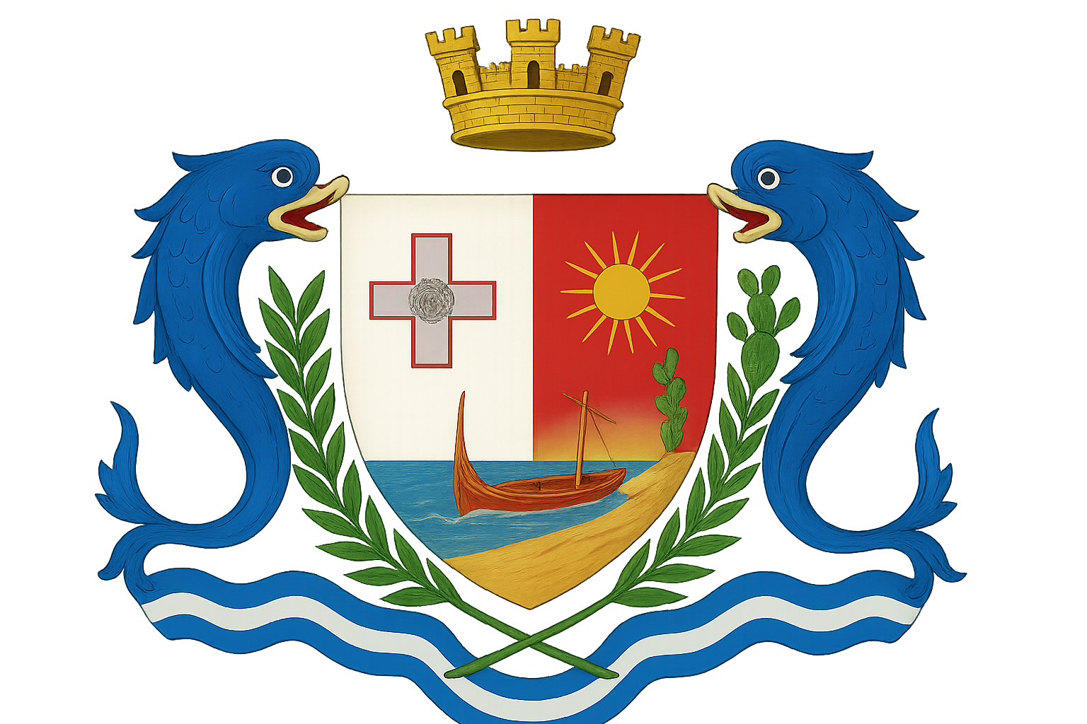 The 3 emblems of Malta mixed together from 1964 till today